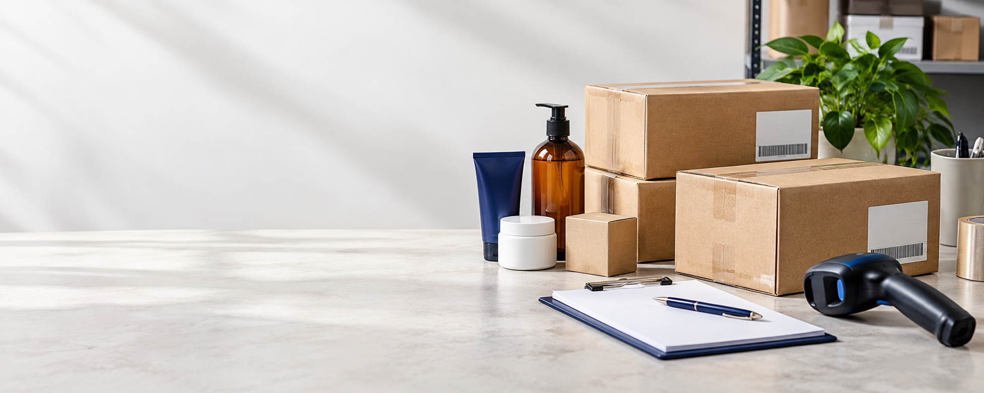 Unbranded consumer goods and shipping cartons prepared for distribution